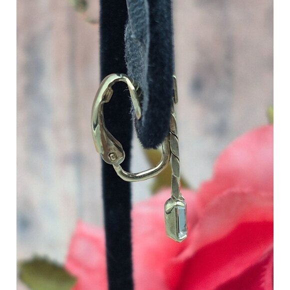Gold Tone Drop Chain Crystal Clip On Earrings Dainty Minimalist .75" Fancy - Picture 5 of 9